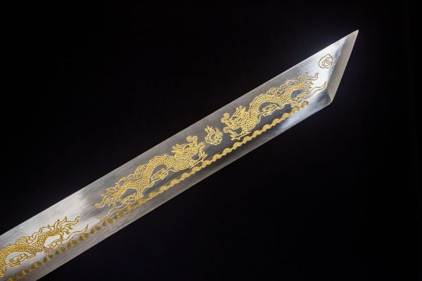 Chinese dragon pattern  Manganese steel self-defense film and television Jinyiwei embroidered spring knife, two handed combat knife - Image 13