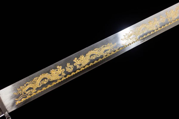 Chinese dragon pattern  Manganese steel self-defense film and television Jinyiwei embroidered spring knife, two handed combat knife - Image 12