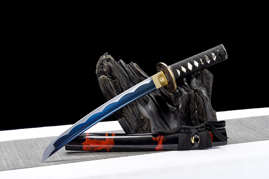 "ghost moon" 12 inch blue treated carbon steel wakizashi (non sharpened)