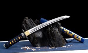 "azure dragon wakizashi" 12 inch carbon steel dragon short sword (non sharpened)