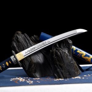 "azure dragon wakizashi" 12 inch carbon steel dragon short sword (non sharpened)