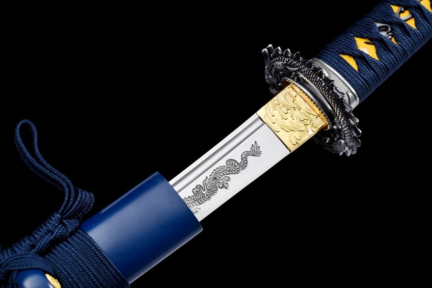 "azure dragon wakizashi" 12 inch carbon steel dragon short sword (non sharpened)