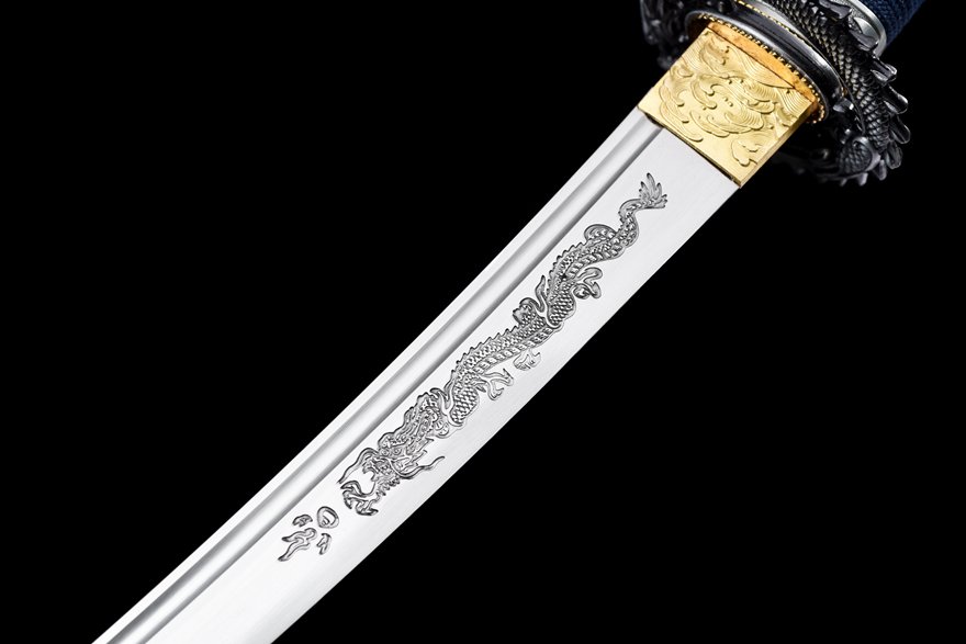 "azure dragon wakizashi" 12 inch carbon steel dragon short sword (non sharpened)
