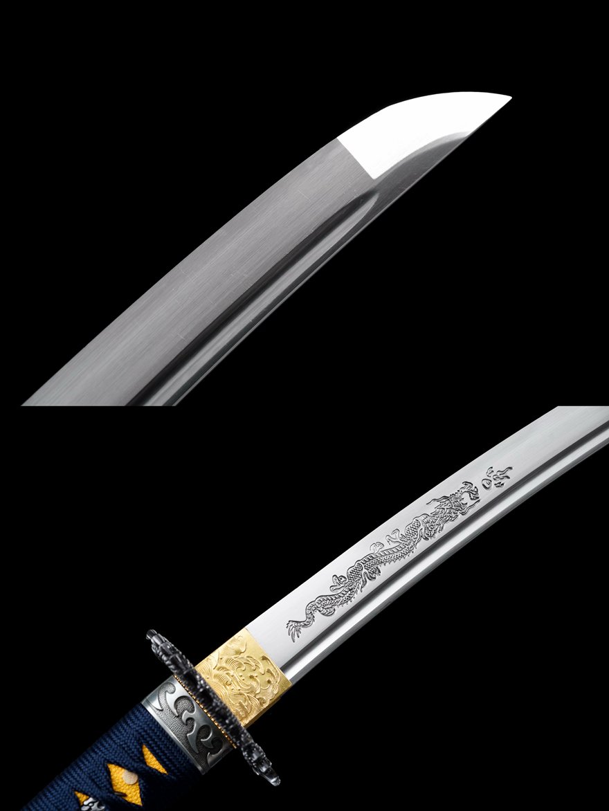 "azure dragon wakizashi" 12 inch carbon steel dragon short sword (non sharpened)