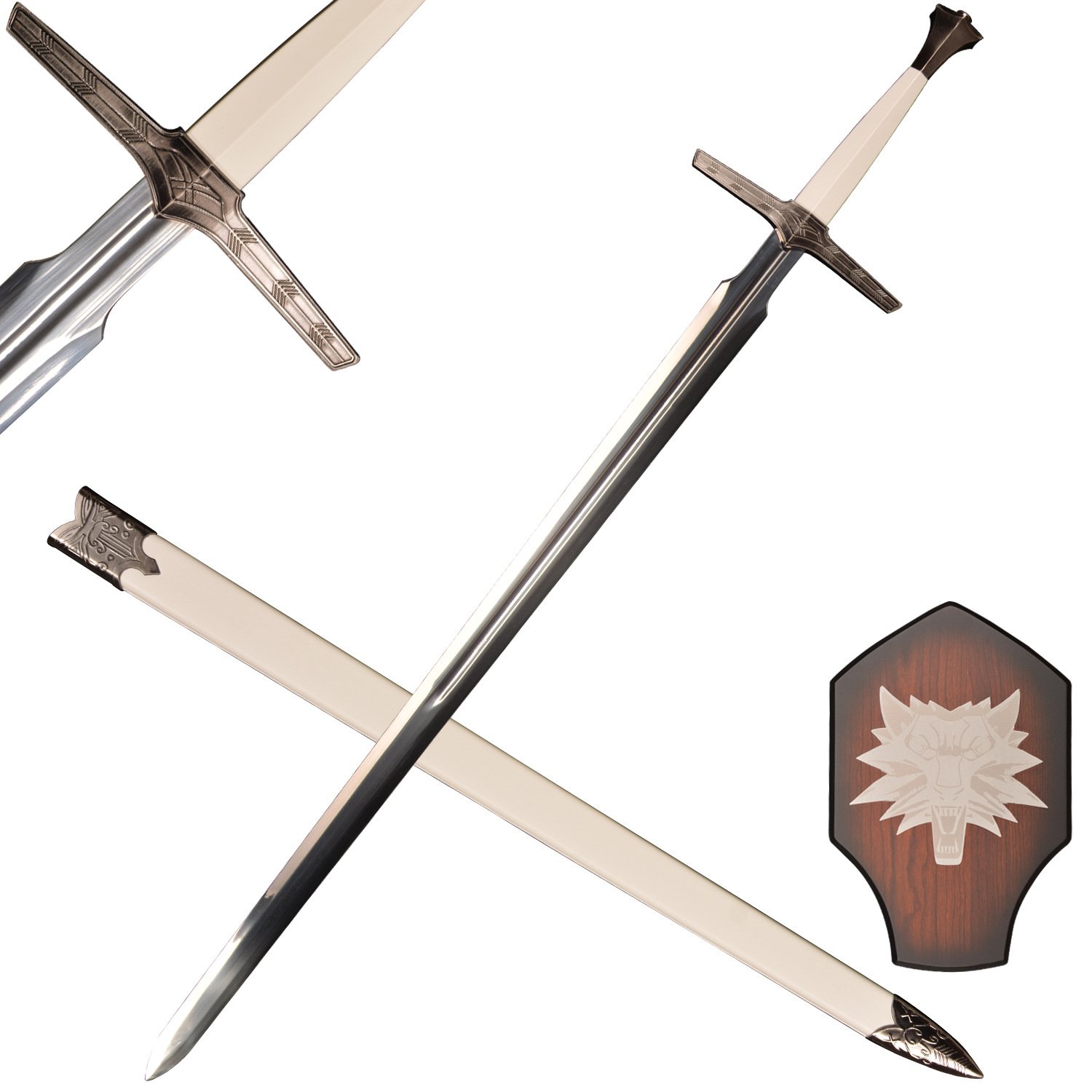 the witcher 3 wild hunt geralt of rivia steel sword, white wolf western style sword, 1:1 full size replica, unsharpened blade with sheath for cosplay collection the witcher 3 wild hunt geralt of rivia steel sword, white wolf western style sword, 1:1 full size replica, unsharpened blade with sheath for cosplay collection
