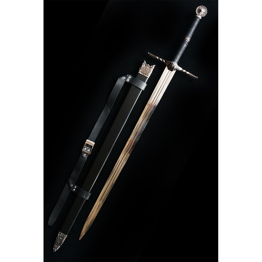 The Witcher 3 Wild Hunt Geralt Steel Sword, White Wolf 1:1 Full Size Replica, Stainless Steel Blade with Sheath, Cosplay Prop for Collection