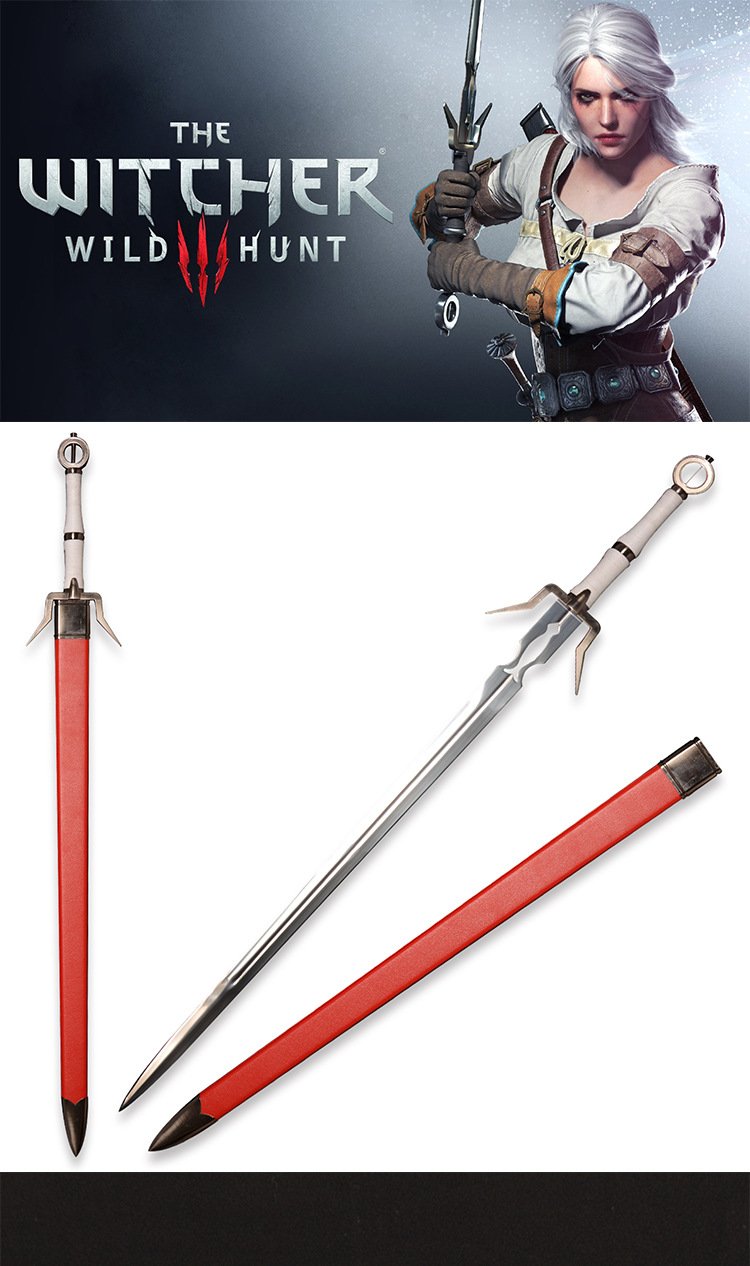 the witcher 3 wild hunt ciri zireael silver sword, white wolf geralt's daughter ciriya 1:1 full size replica, unsharpened blade with sheath for cosplay collection