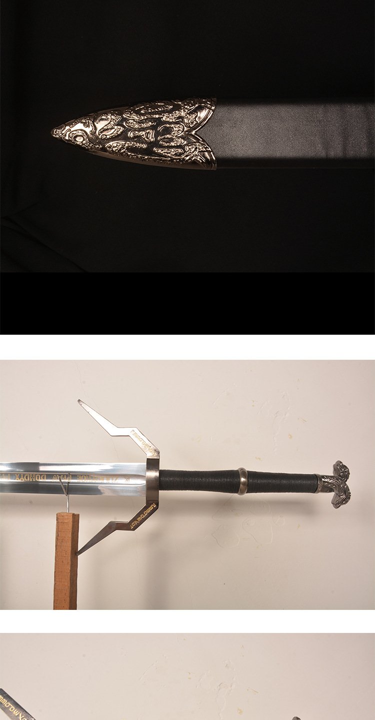 the witcher 3 wild hunt geralt twin wolf steel sword, white wolf two headed beast 1:1 full size replica, unsharpened blade with sheath for cosplay collection