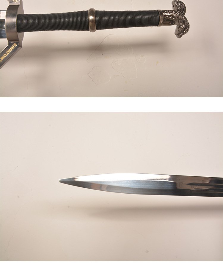 the witcher 3 wild hunt geralt twin wolf steel sword, white wolf two headed beast 1:1 full size replica, unsharpened blade with sheath for cosplay collection