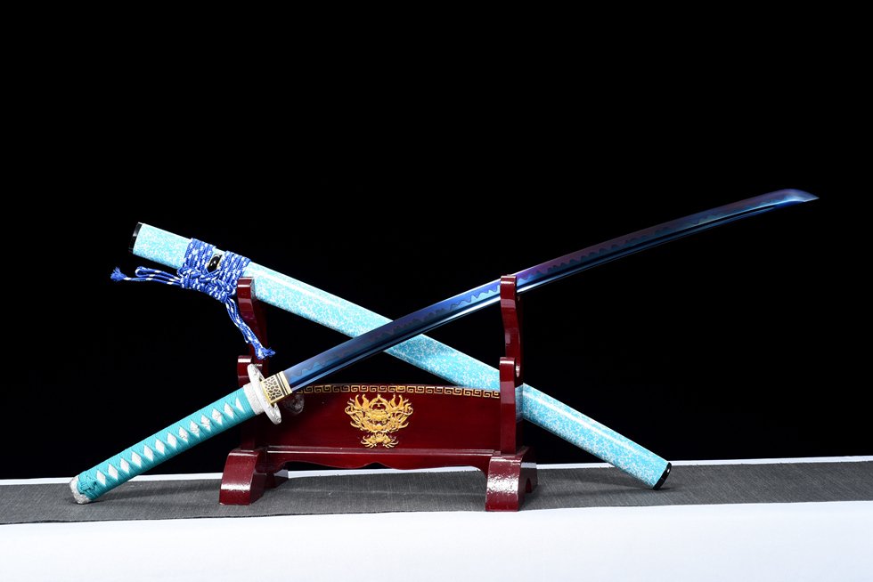 "sky blue" t10 blue quench clay tempered katana (non sharpened)