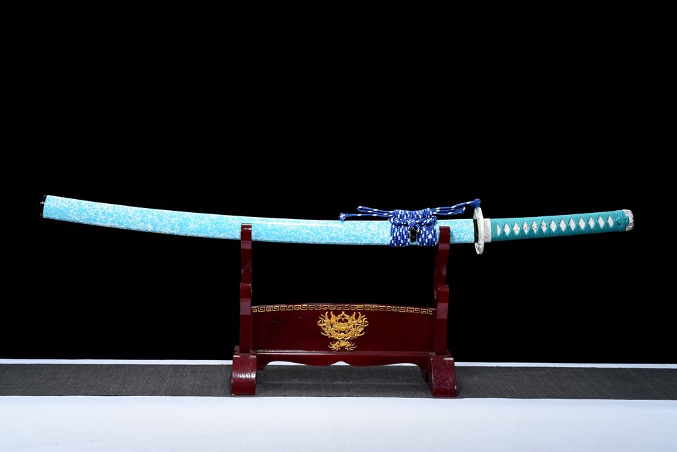 "sky blue" t10 blue quench clay tempered katana (non sharpened) "sky blue" t10 blue quench clay tempered katana (non sharpened)