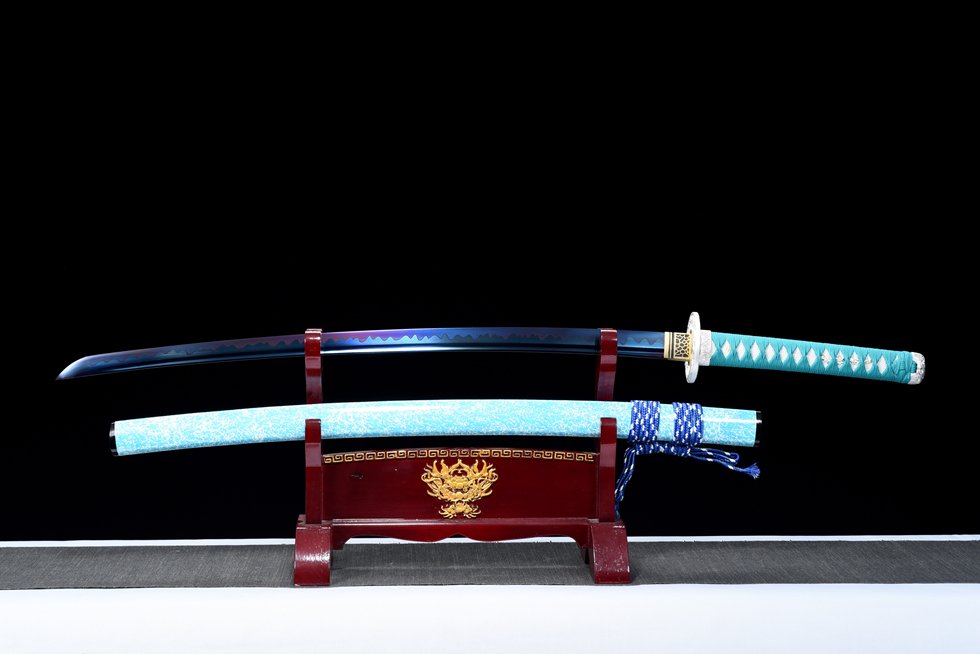 "sky blue" t10 blue quench clay tempered katana (non sharpened) "sky blue" t10 blue quench clay tempered katana (non sharpened)