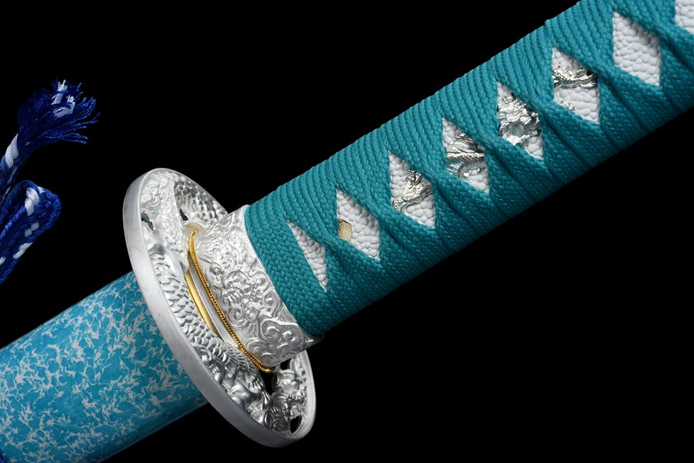 "sky blue" t10 blue quench clay tempered katana (non sharpened)