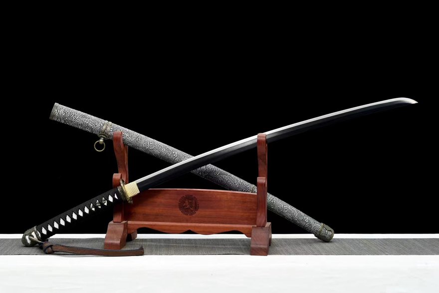 "commander" vintage full engraved silver saya katana (non sharpened)