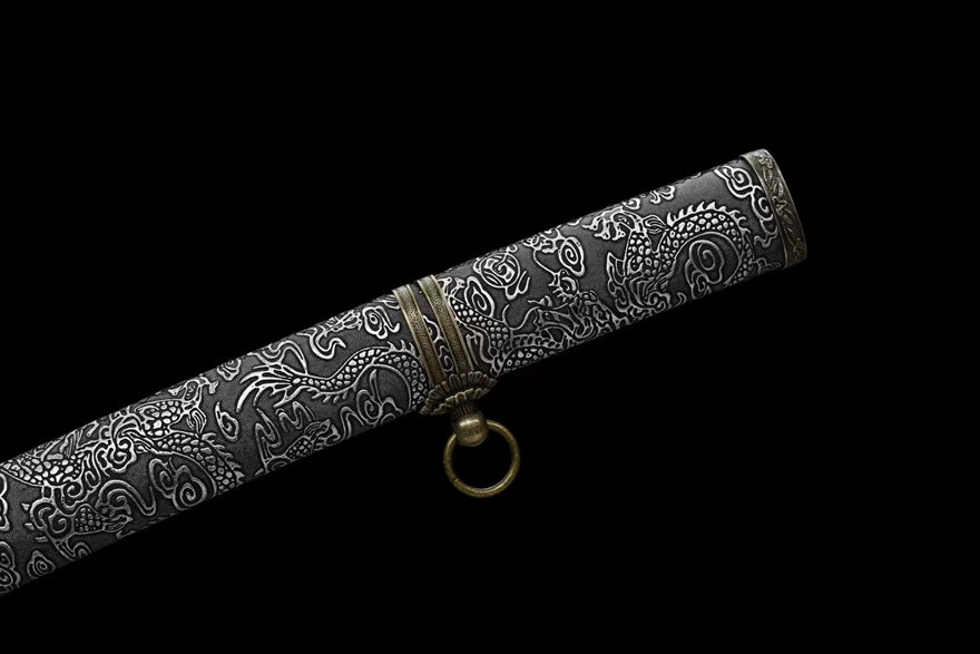 "commander" vintage full engraved silver saya katana (non sharpened)