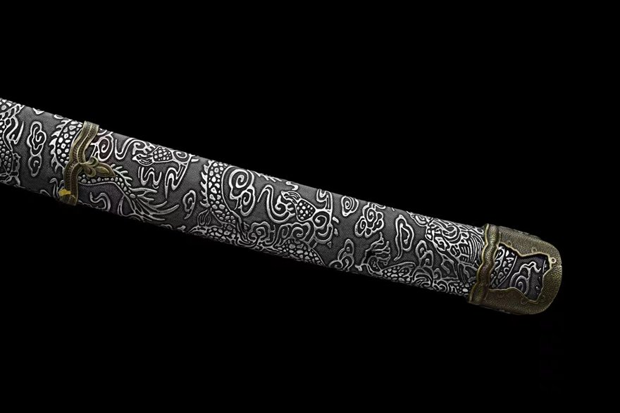 "commander" vintage full engraved silver saya katana (non sharpened)